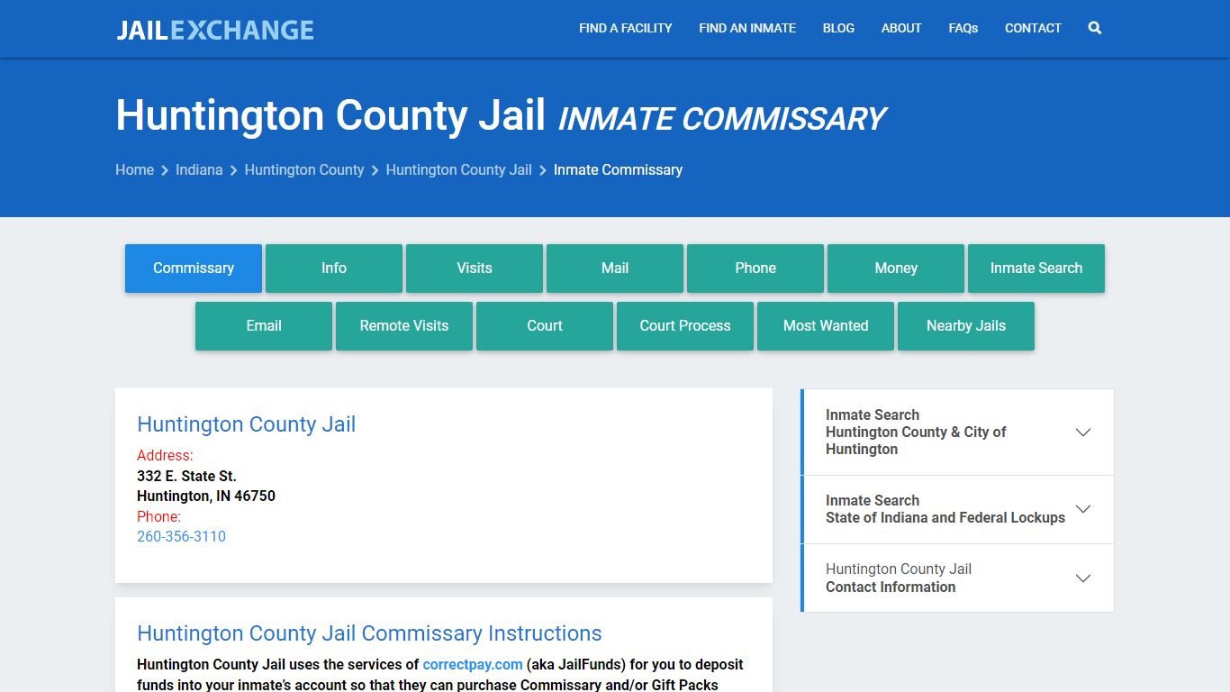 Inmate Commissary, Care Packs - Huntington County Jail, IN