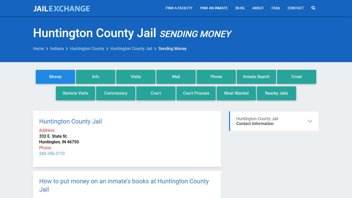 Send Money to Inmate - Huntington County Jail, IN - Jail Exchange