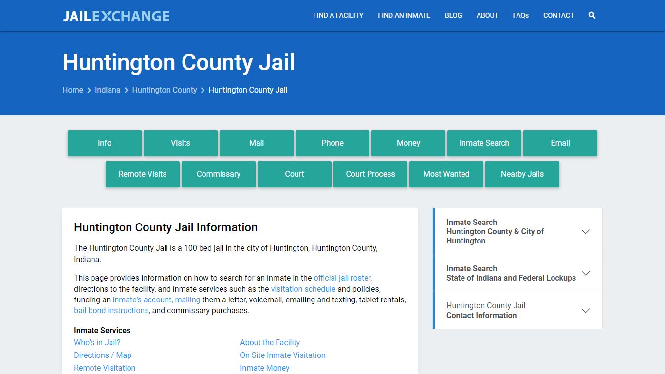 Huntington County Jail, IN Inmate Search, Information